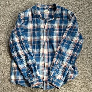Marine Layer Blue, White & Red Plaid Cotton Button-Down Shirt